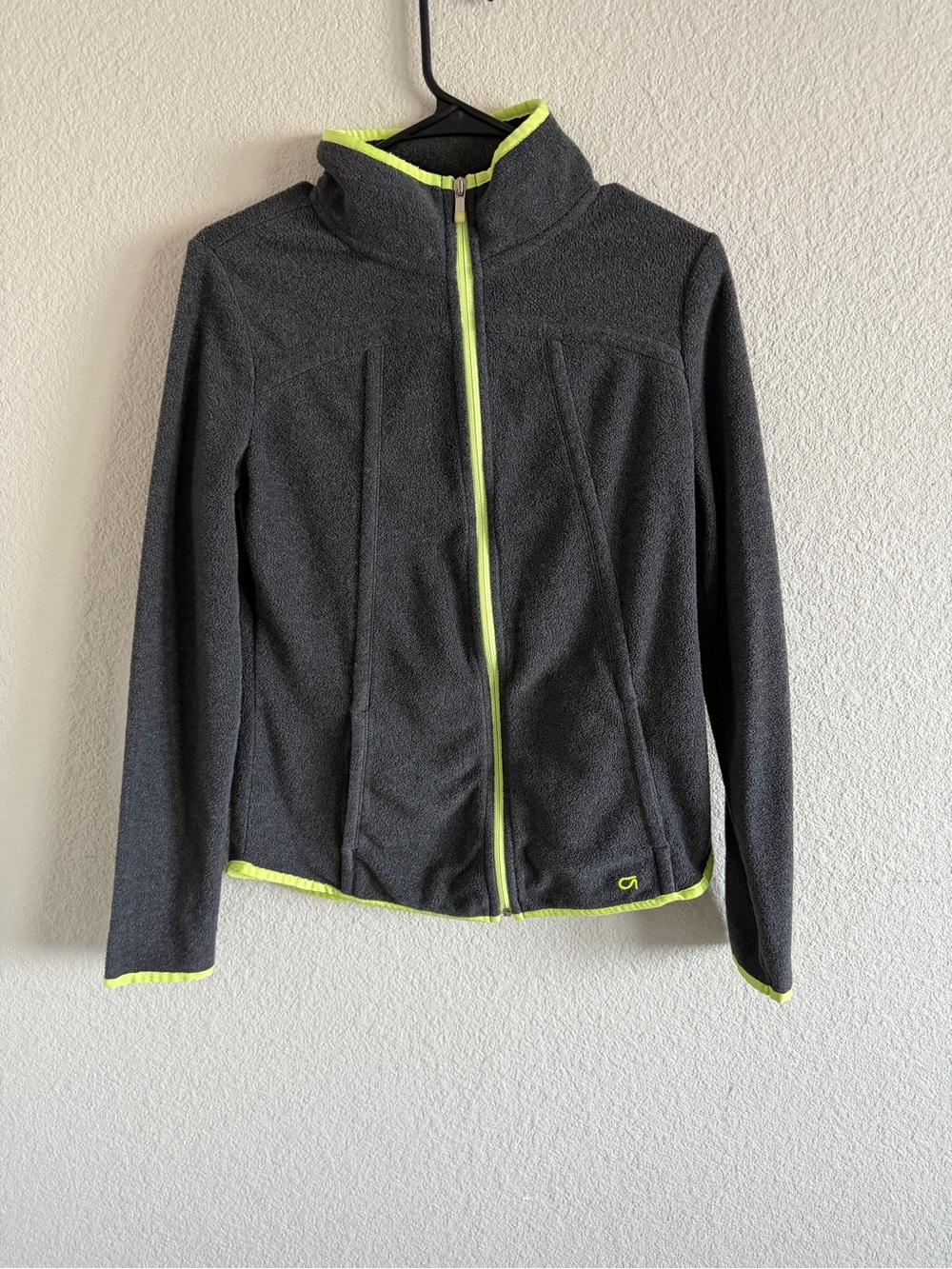 GAP Women's Dark Gray Teddy Jacket with Neon Lime Trim